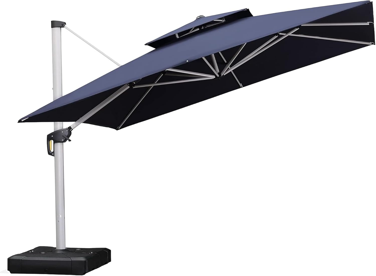 PURPLE LEAF 12 Feet Double Top Deluxe Square Patio Umbrella Offset Hanging Umbrella Cantilever Outdoor Market Garden Umbrella, Navy Blue