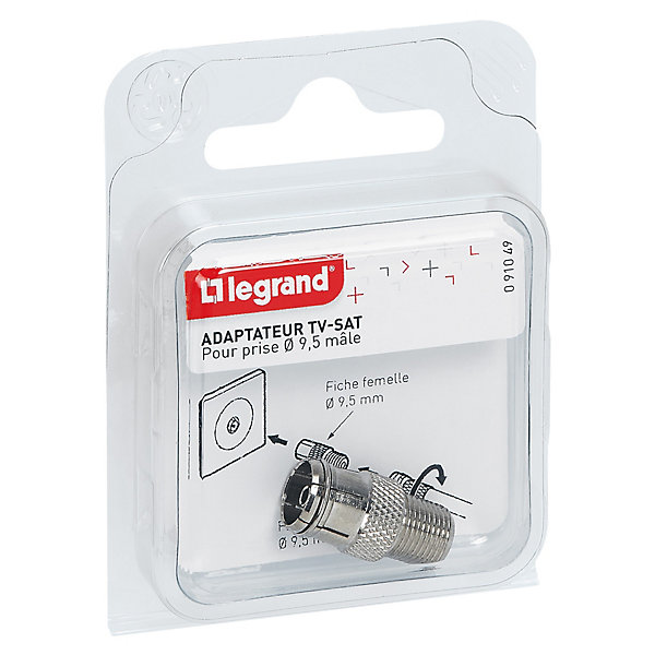 Adaptateur TV fiche D9,52mm femelle vers type F femelle - LEGRAND - 091049