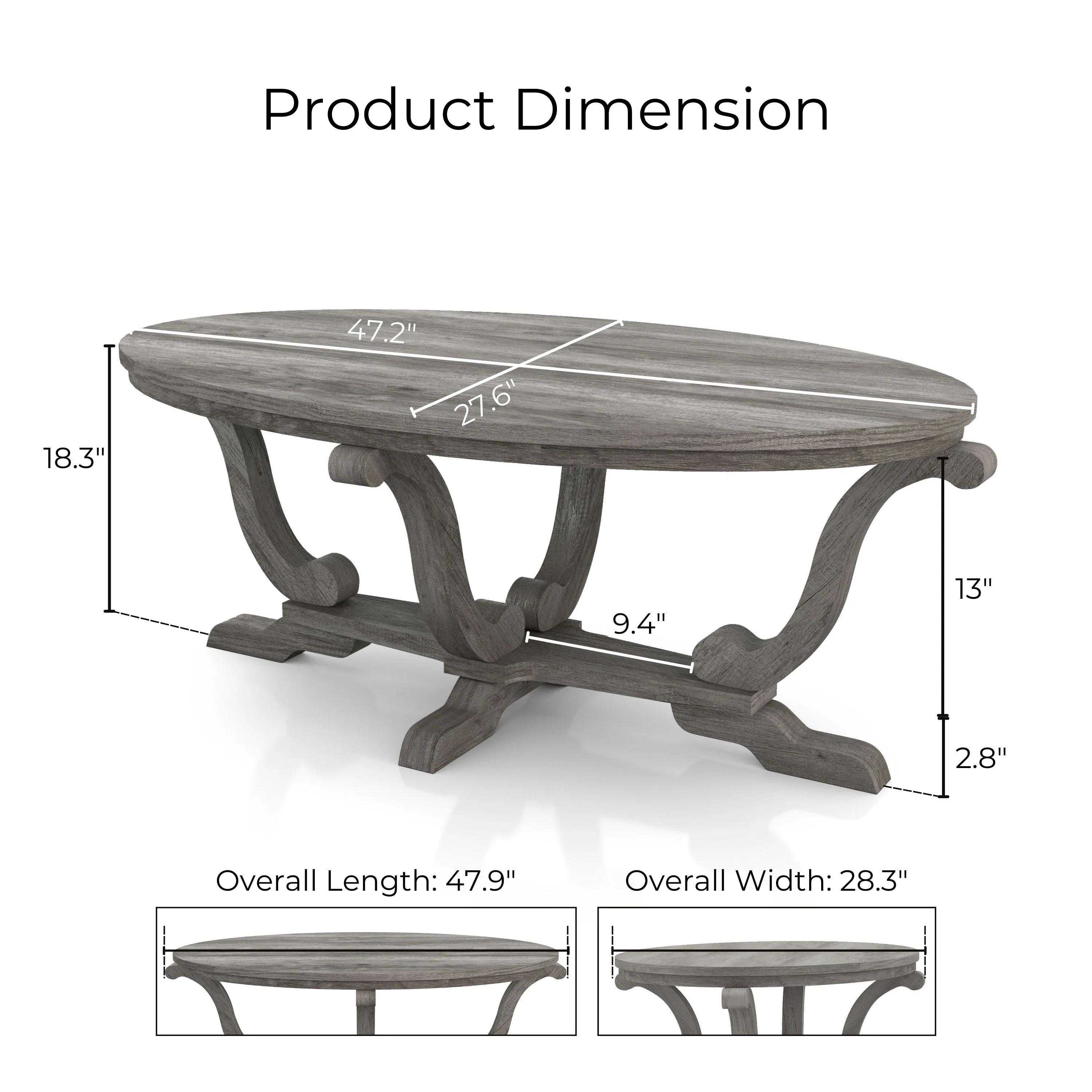 DH BASIC Farmhouse Vintage Grey 48-inch Coffee Table by Denhour