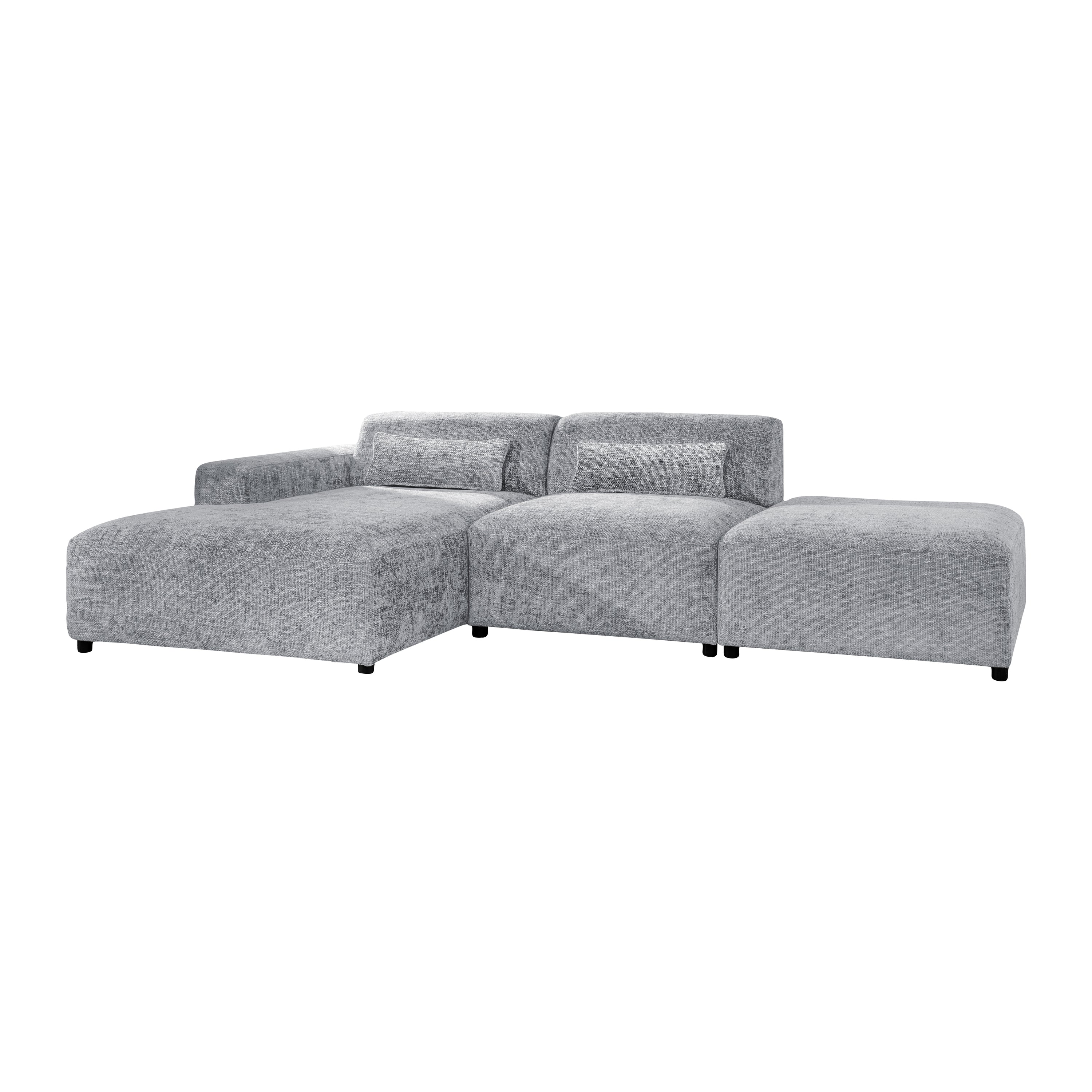 by fonQ Velura Hoekbank Links met Hocker - Chenille - Grijs