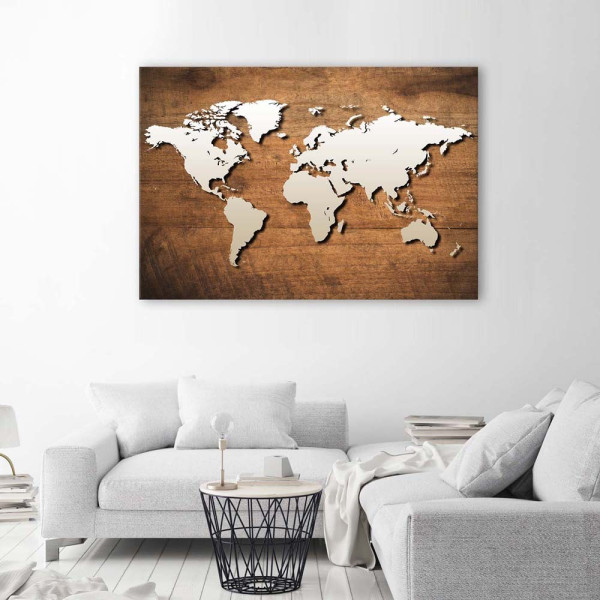 Feeby Obraz Mapa świata na drewnianej desce 60x40
