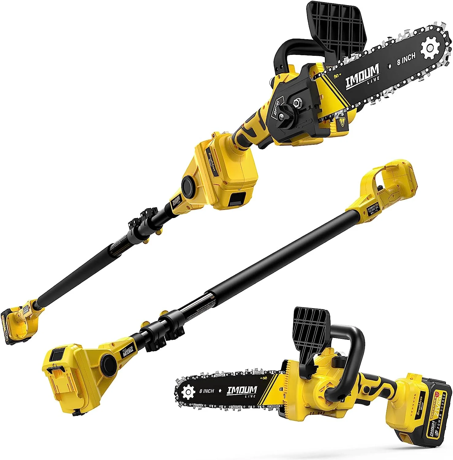 2-in-1 Brushless Pole Saw  Mini Chainsaw, IMOUMLIVE 8 Cutting Cordless Power Pole Saw for Wood Cutting, Trimming