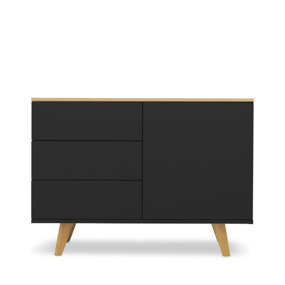 AMELIA - Buffet en bois 1 porte 3 tiroirs L109cm gris foncé