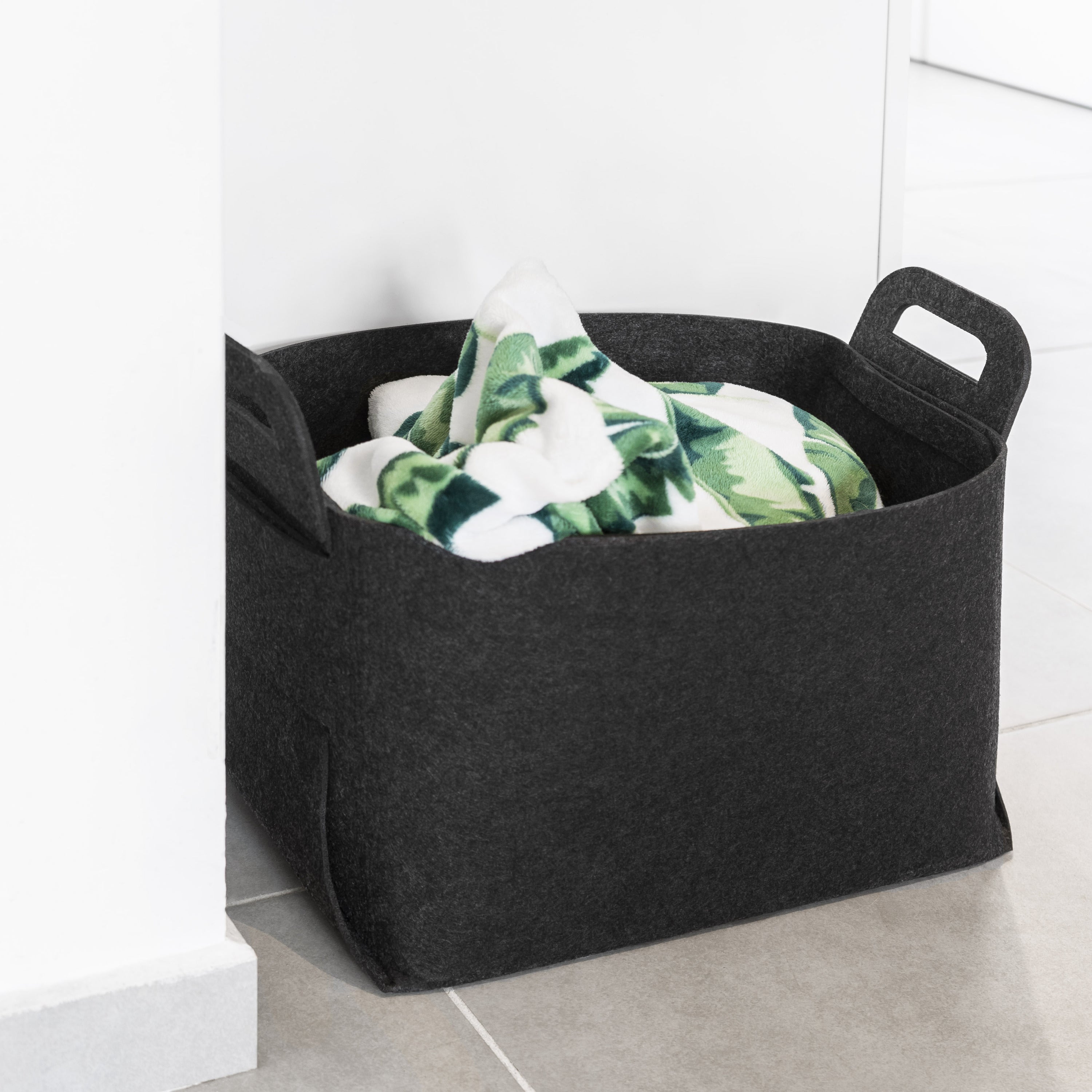 QUVIO Opbergmand   Organizer vilt rechthoek groot - Gemêleerd Zwart