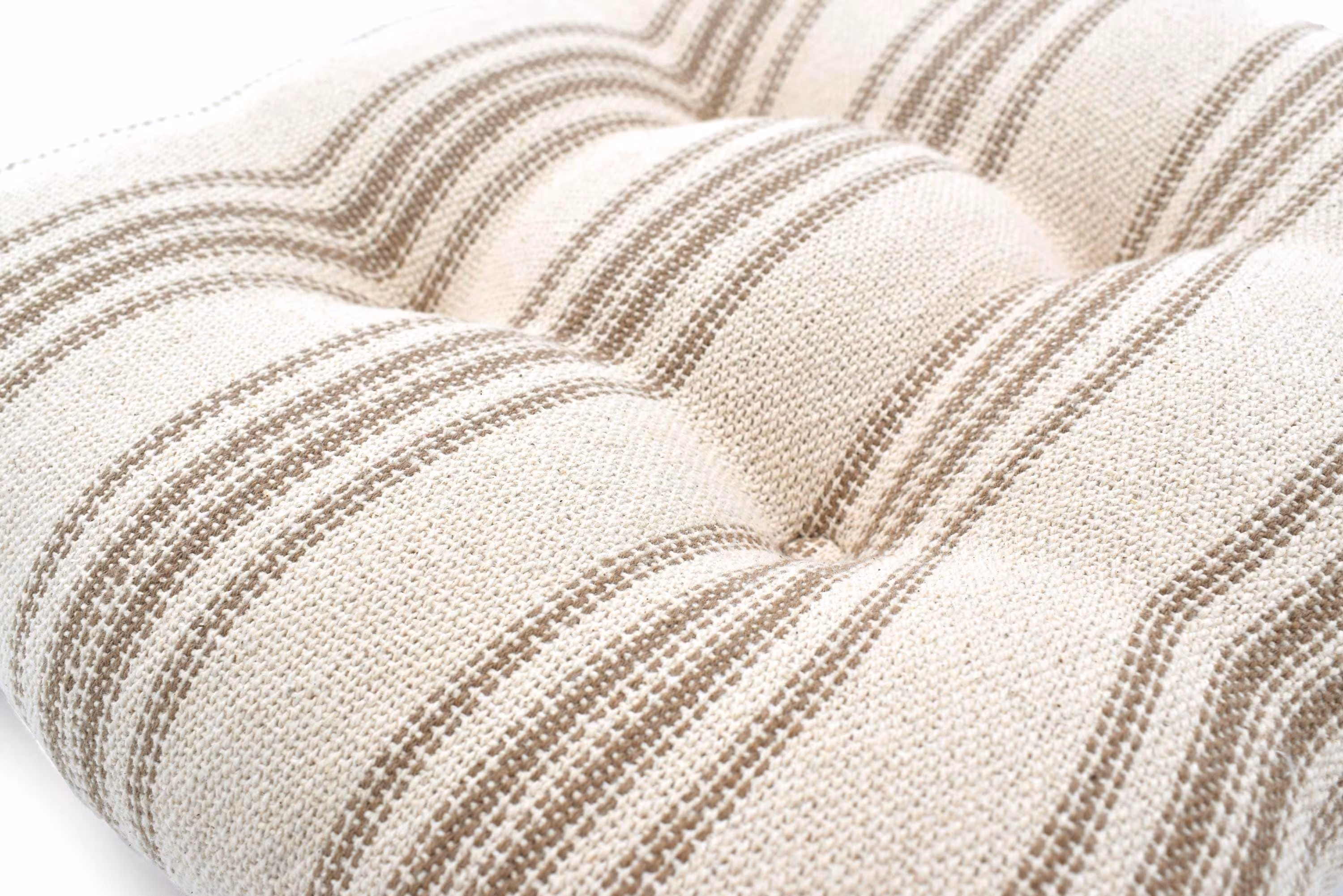 Tan Stripe Farmhouse Chair Cushion – 100% Cotton Vintage Grain Sack Reproduction Fabric, 15