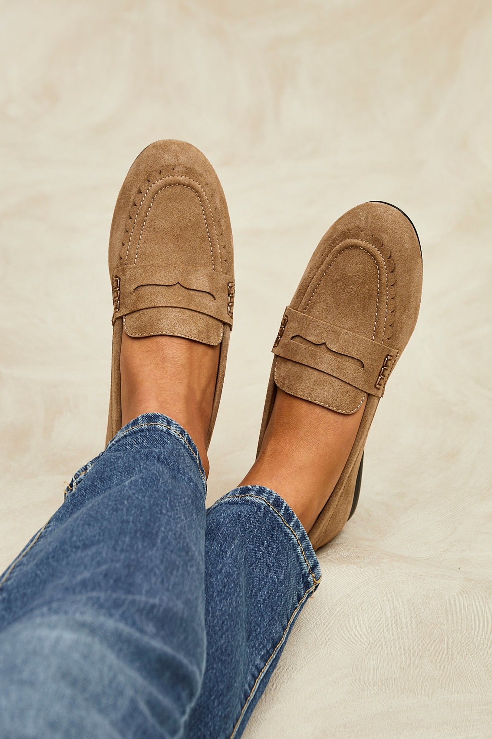 Linzi Bree Taupe Suede Leather Penny Loafer