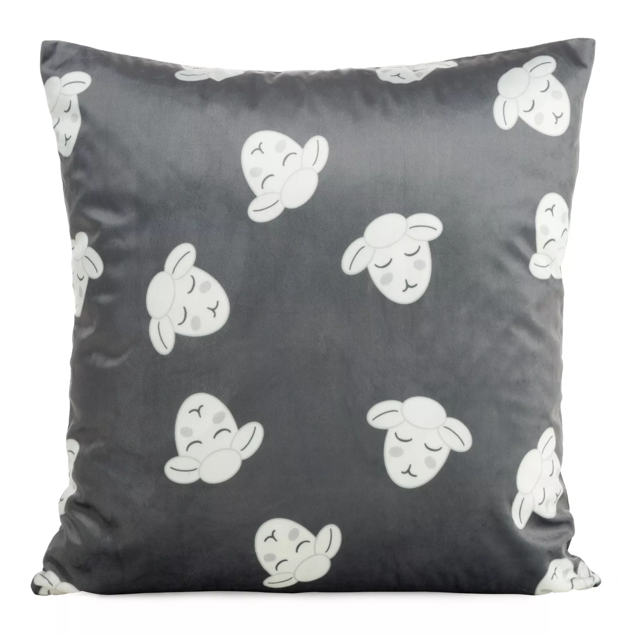 Poszewka na poduszkę 45x45 cm welwetowa stalowo, biała z motywem baranków KIDS DESIGN 91