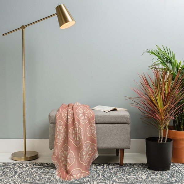 Evamatise Retro Floral Geometric Tile Blush Pink Made To Order Throw Blanket