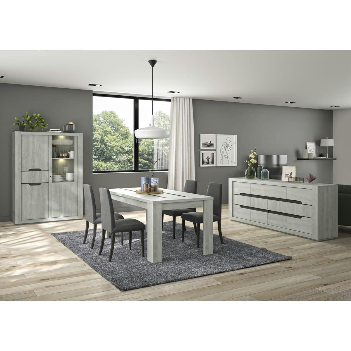 ATALANTE - Buffet 4 portes 1 tiroir effet bois gris