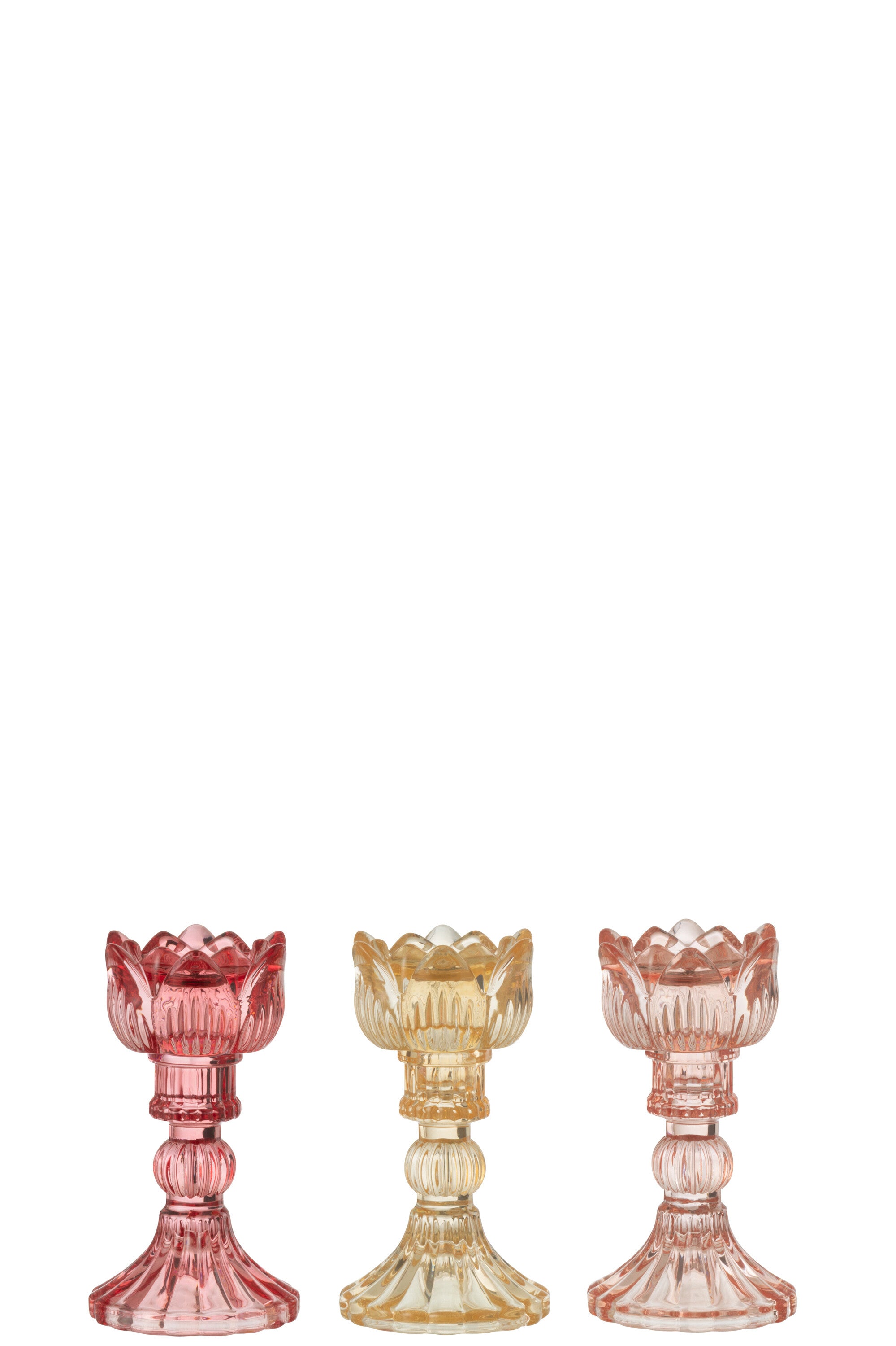 J-Line kandelaar Roos Warm - glas - mix - 3 stuks