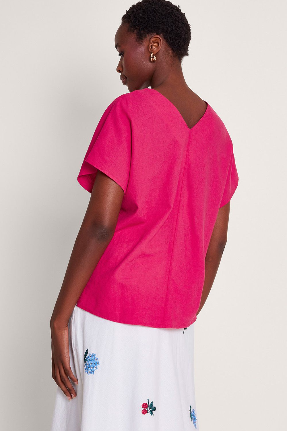 Monsoon Viola V-Neck Pintuck T-Shirt Pink