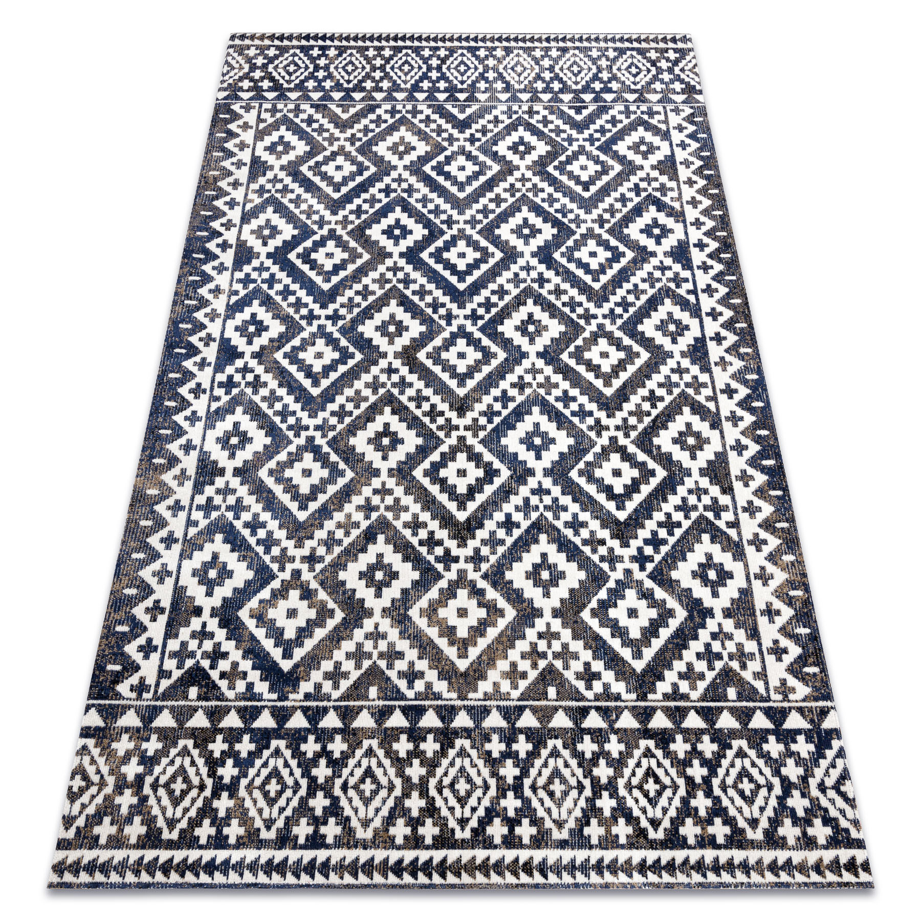 Dywan nowoczesny MUNDO E0561 romby, zygzak 3D outdoor niebieski 80x250 cm