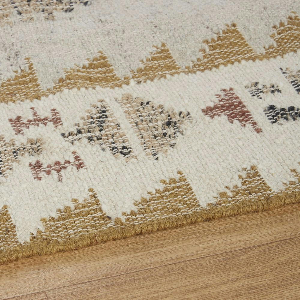 SATARA - Tapis kilim en jute, laine et coton tissés motifs ethniques multicolores à franges 160x230