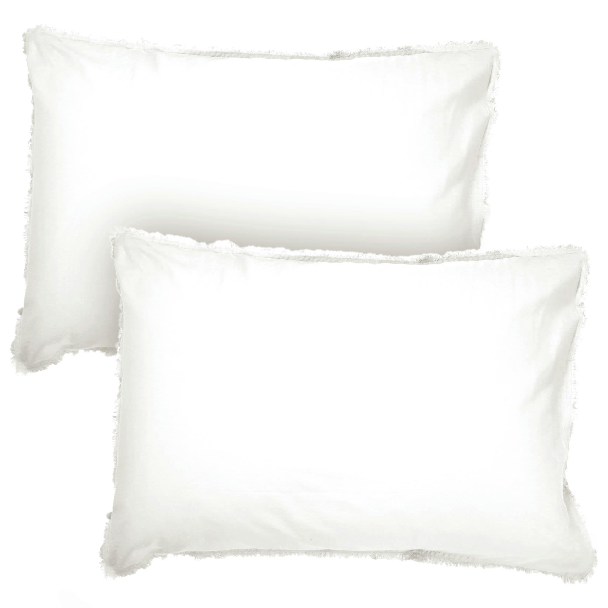 COTON LAVÉ - Set de 2 taies d’oreiller unies finition à franges Blanc 65x65cm