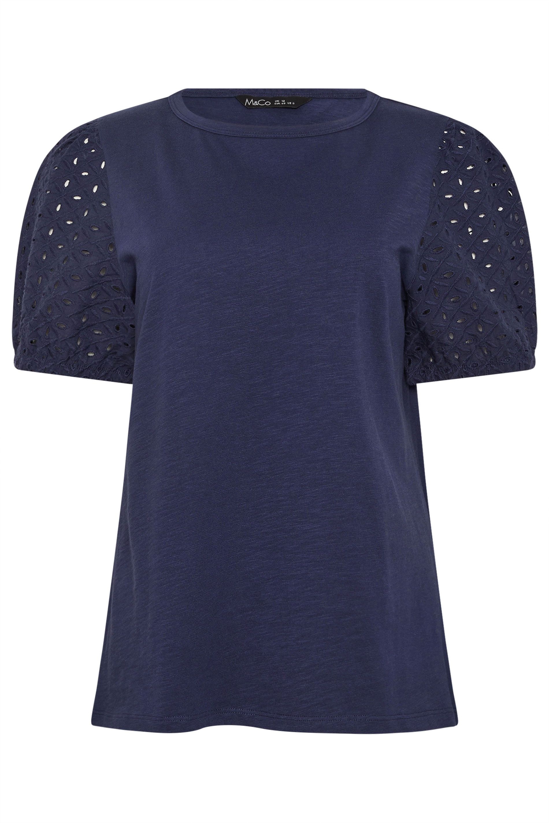M&Co Broderie Cotton Puff Sleeve Top