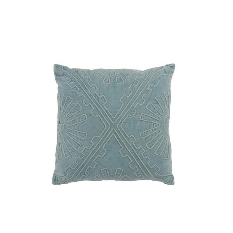 AZTÈQUE - Coussin coton bleu clair 45x45