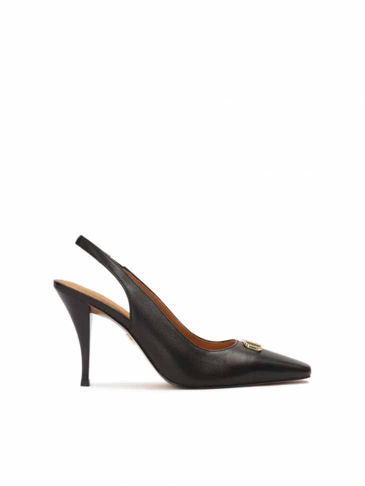 Black slingback pumps with slim square nose