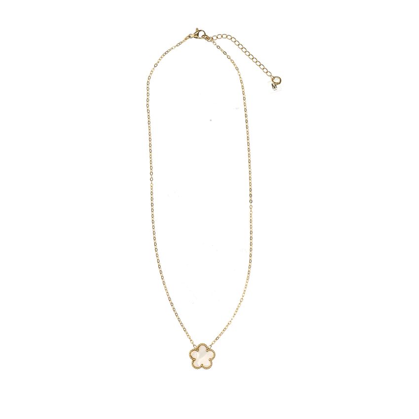 Manfield Goudkleurige ketting met wit bloemetje