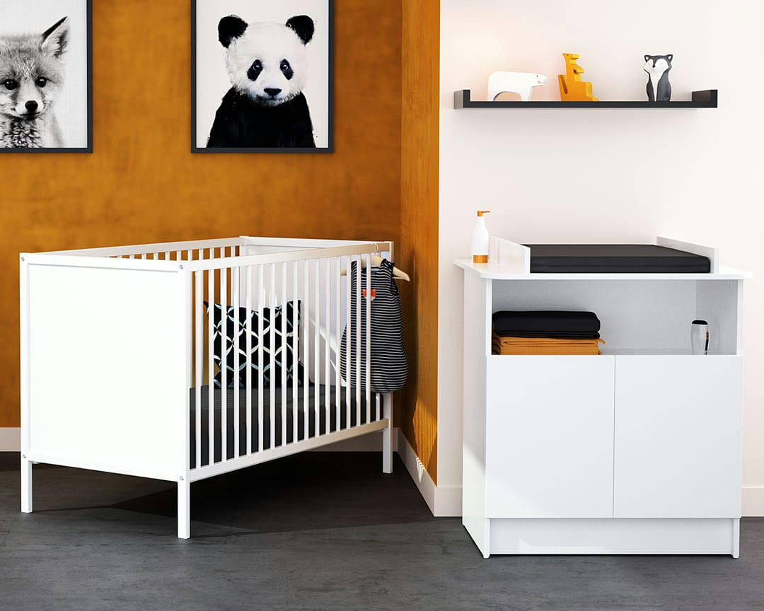 - Duo lit bébé et meuble blanc