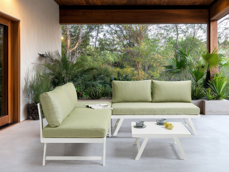 Zestaw ogrodowy 5 osobowy sofa zielony z poduszkami