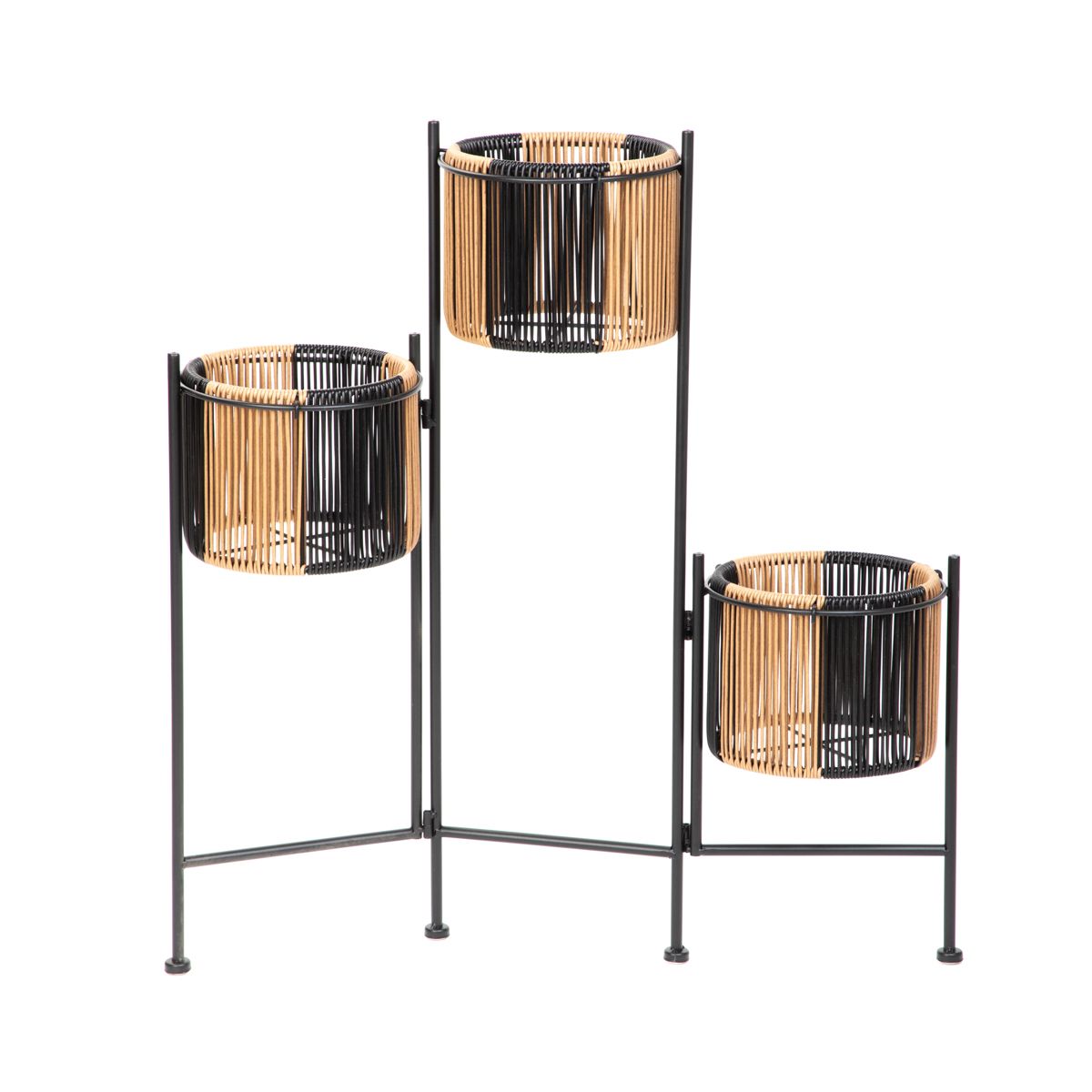 Kwietnik FLOERO z plecionką beżowo-czarny 67x23x70 cm