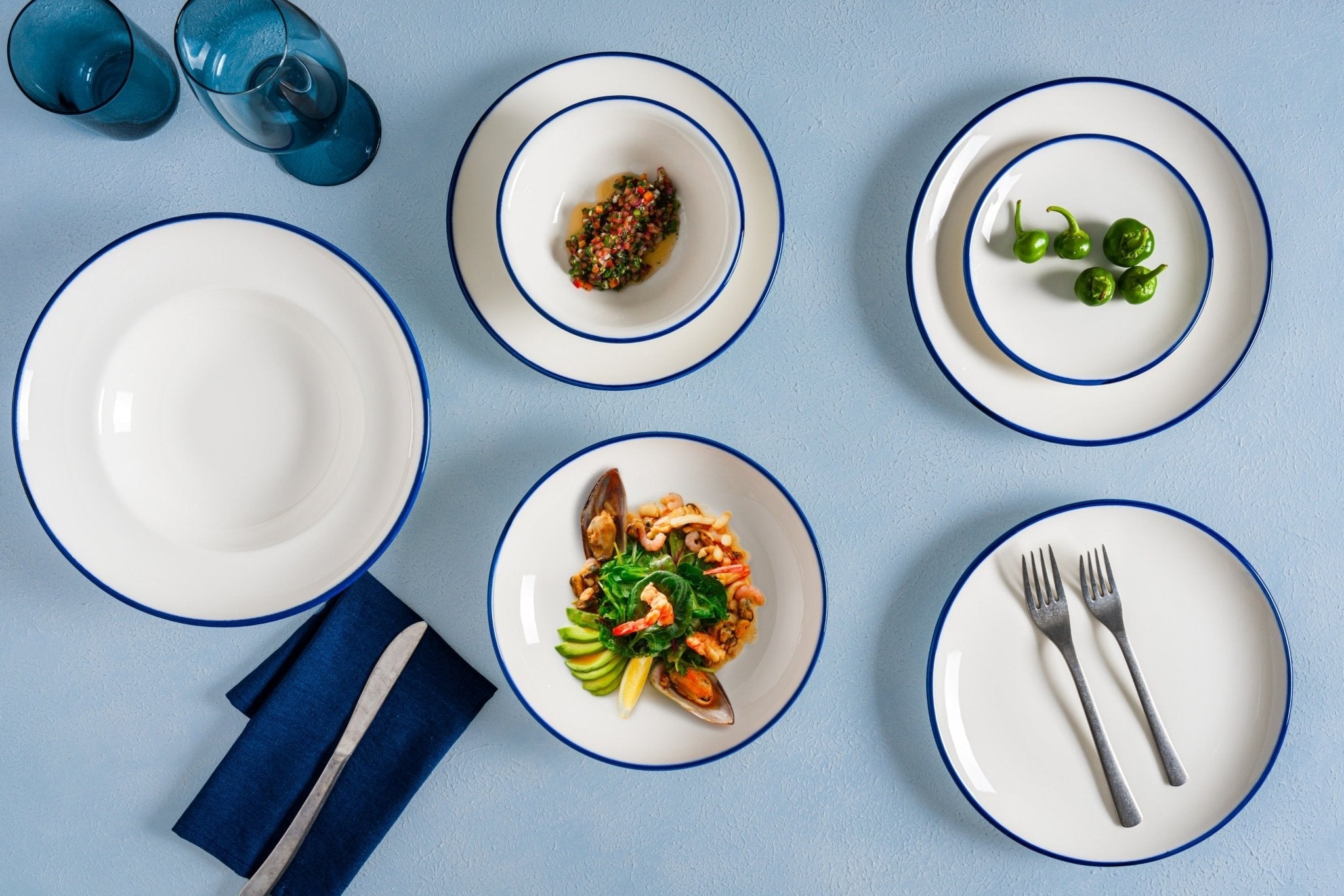 Bonna Kommetje - Linea Blue - Porselein - 16 cm (400cc) - set van 6
