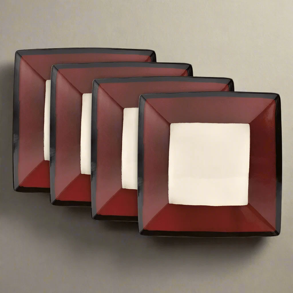 Gourmet Basics Belmont Set of 4 Red Square Dinner Plates