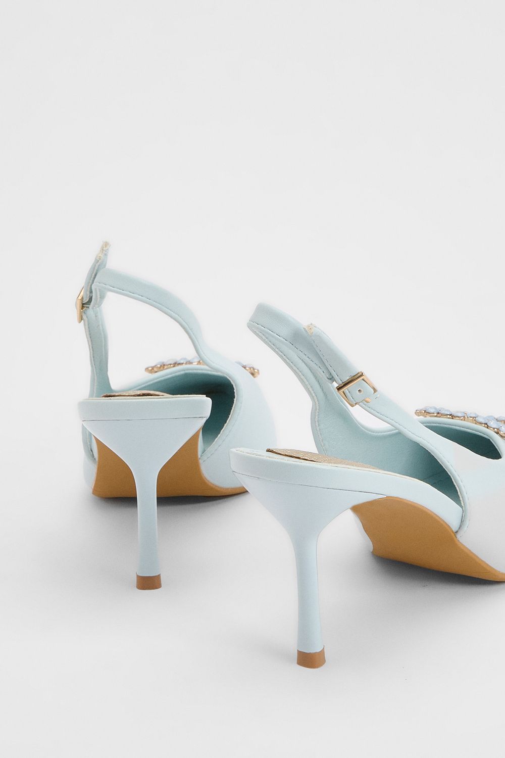 Coast Diana Blue Faux Leather Square Coloured Trim Medium Stiletto Heel Slingback Court Shoes