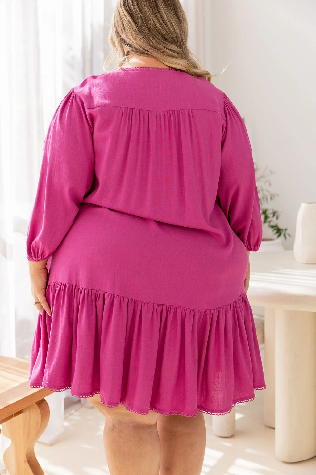 Kira Linen Blend Dress in Fuchsia