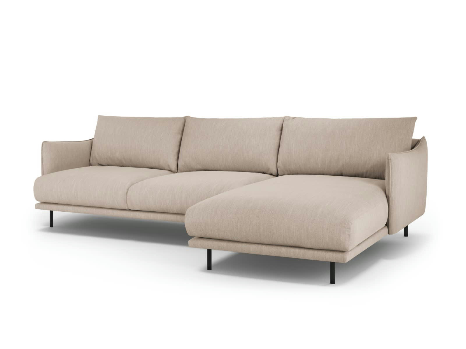 PARIS - Canapé D'Angle Droit 5 places en Tissu Structurel Beige Foncé