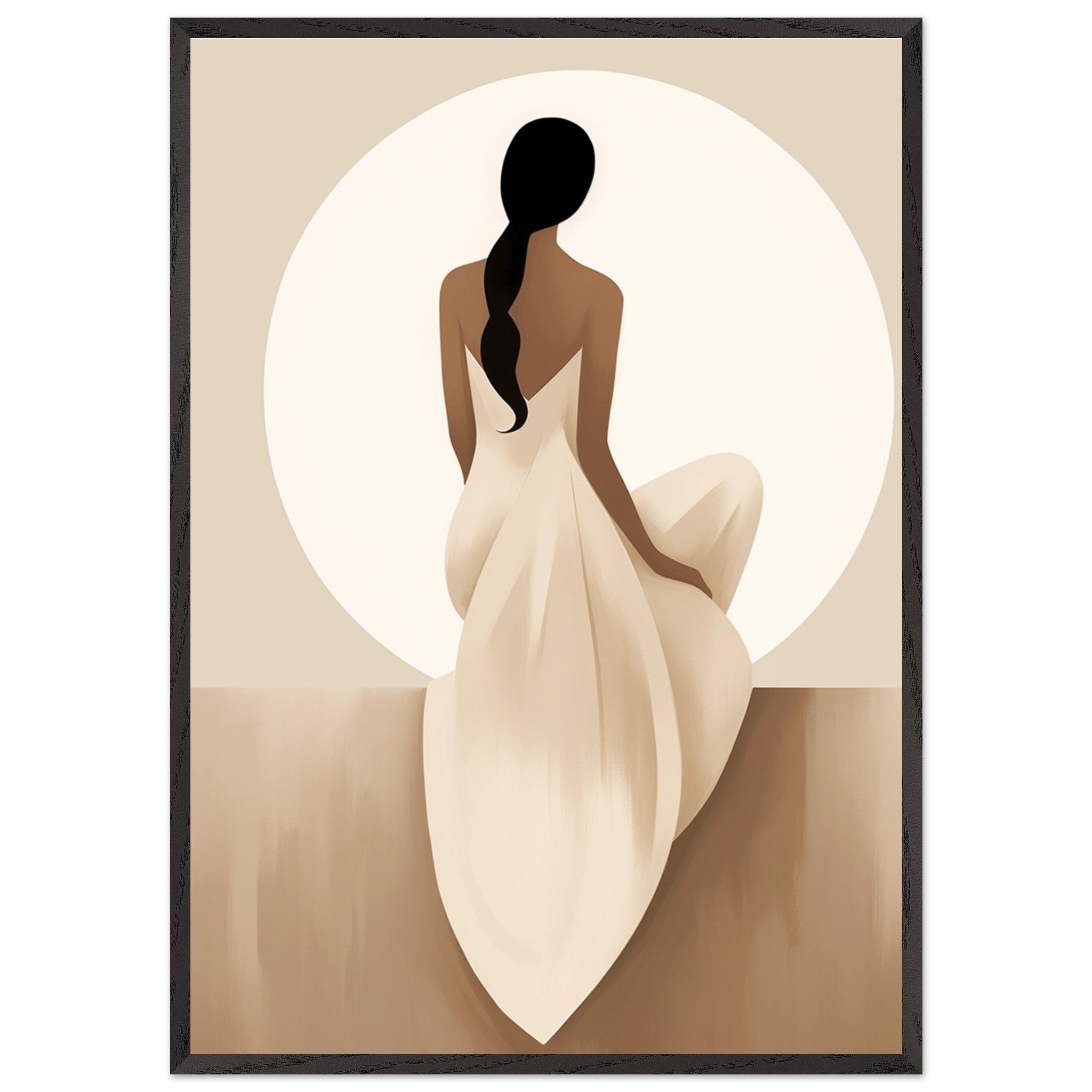 Artfulprints Poster met Lijst Japandi The serene lady  - 70x100 cm - Bruin
