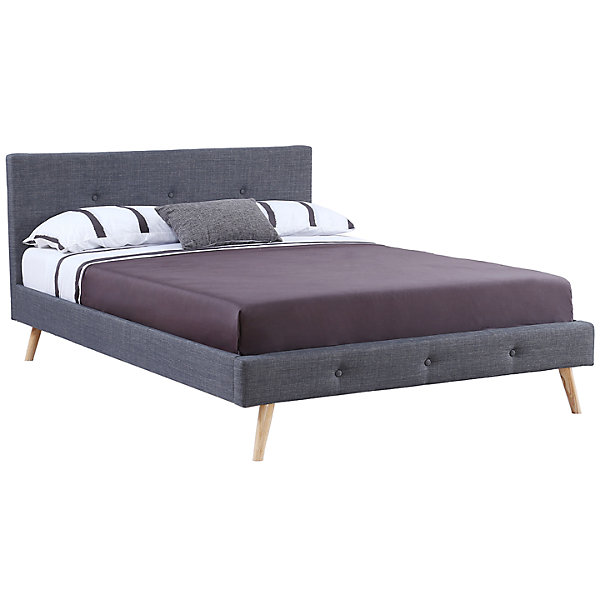 Lit double scandinave OSLO avec tête de lit et sommier 140 x 190 cm tissu gris anthracite