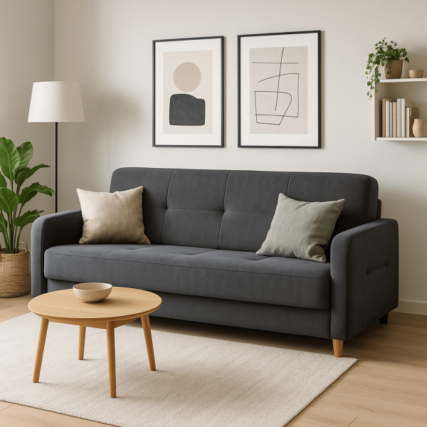 Sofa Kanapa Rozkładana z Funkcją Spania Wersalka Dwuosobowa Szara CUBA