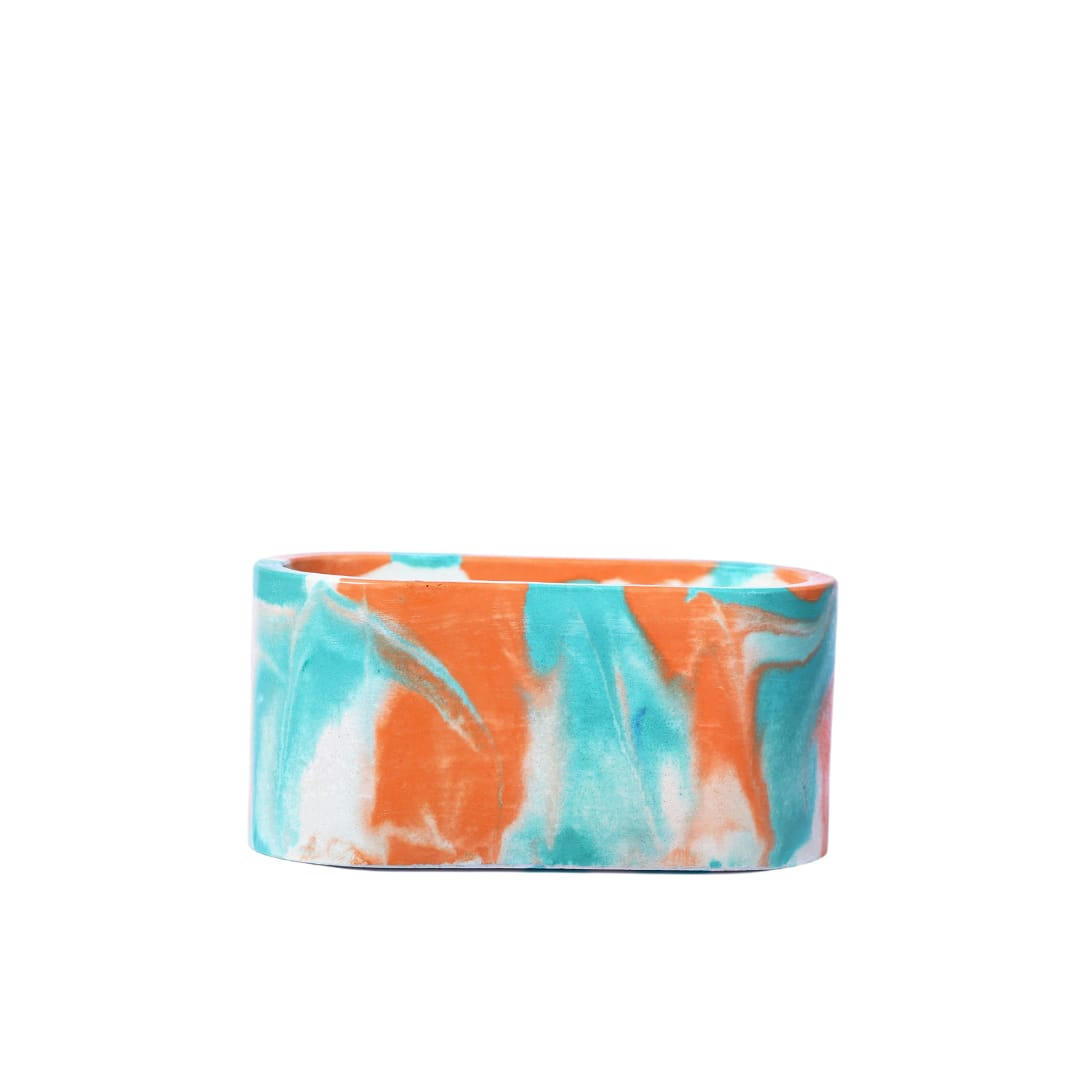 MINI JARDI TIE&DYE - Mini jardinière tie&dye béton orange et turquoise