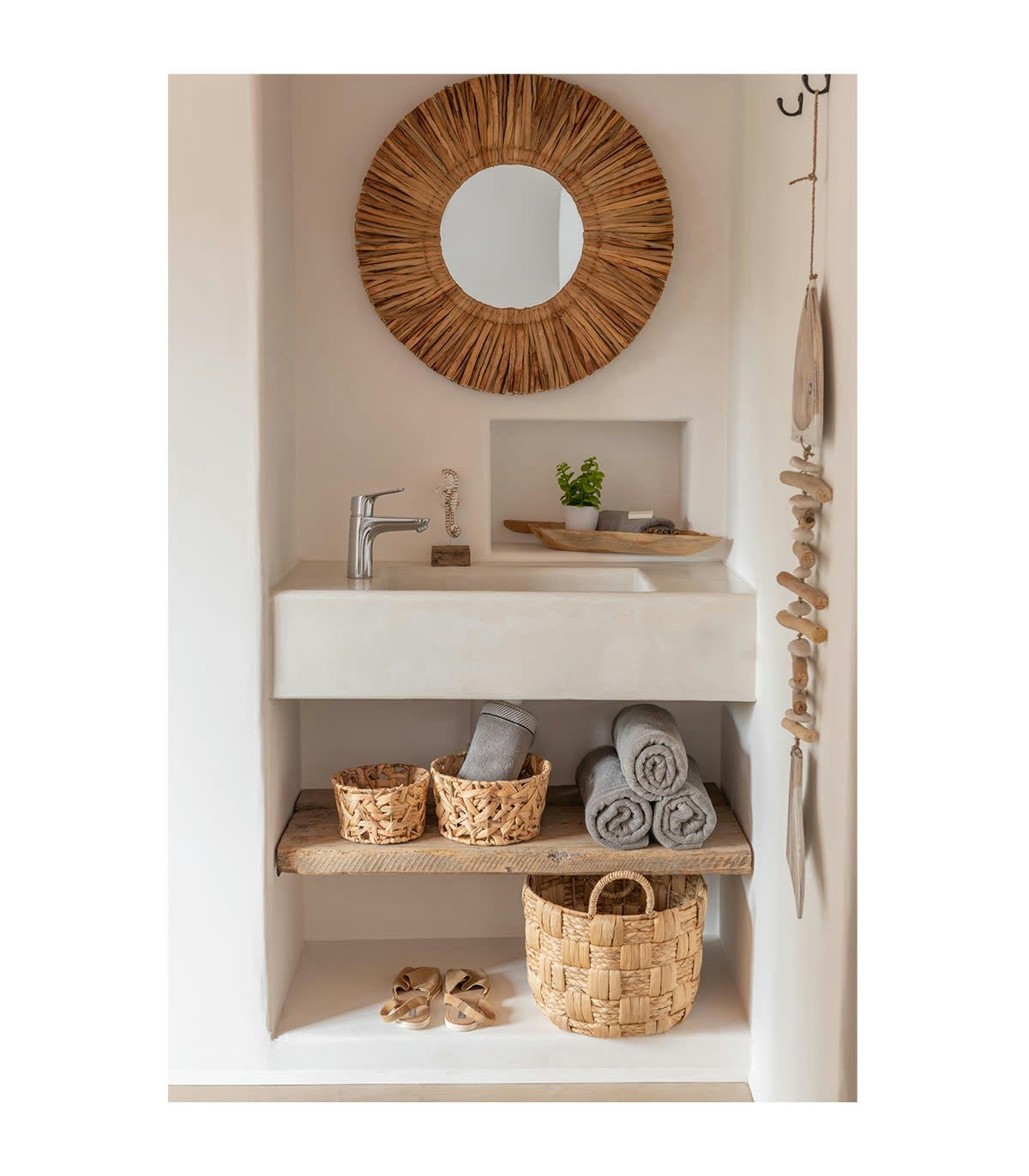 - Set De 3 Panier Rond en Jacynthe D'eau Naturel - Beige