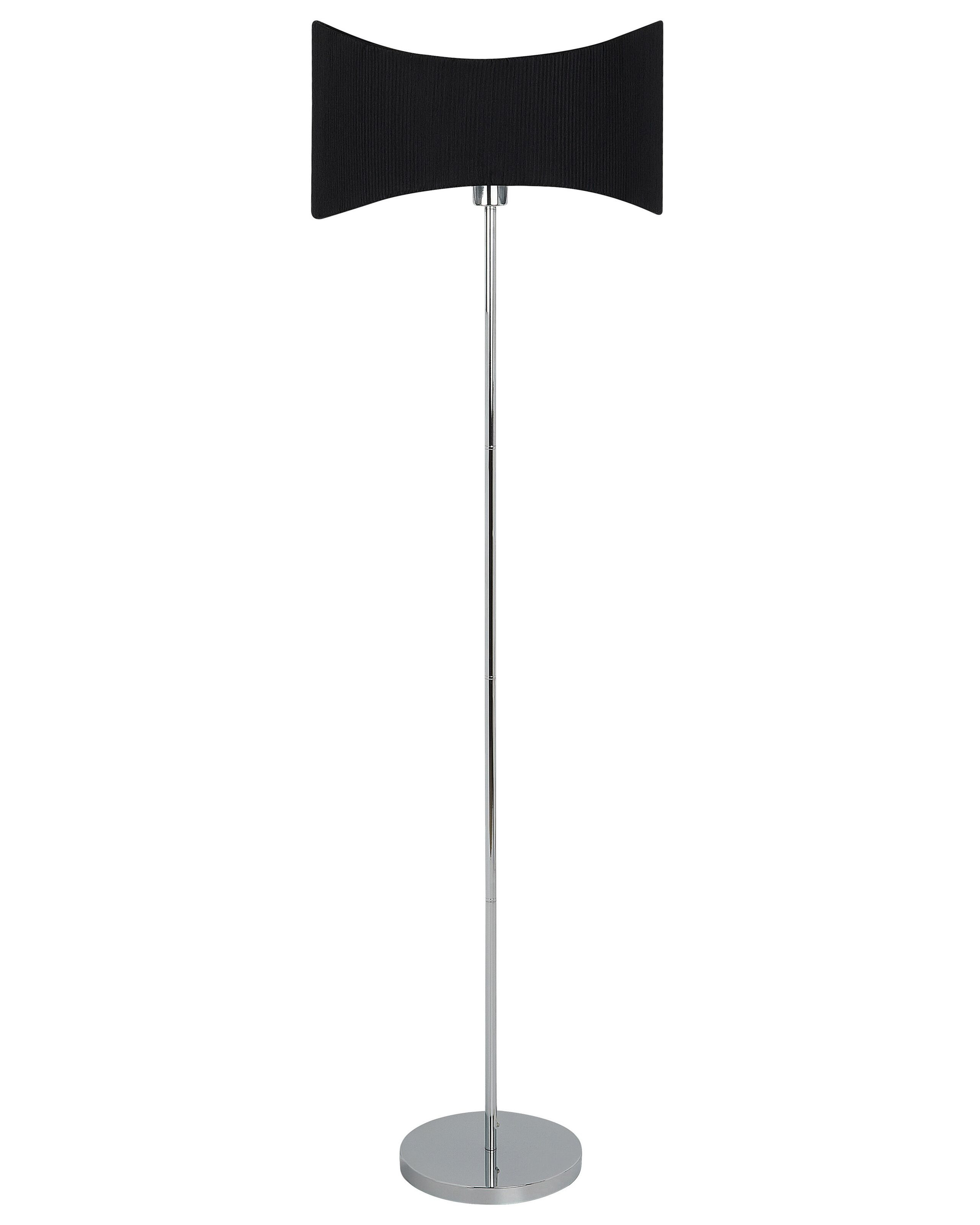 Lampa podłogowa czarny abażur sztuczny jedwab srebrna