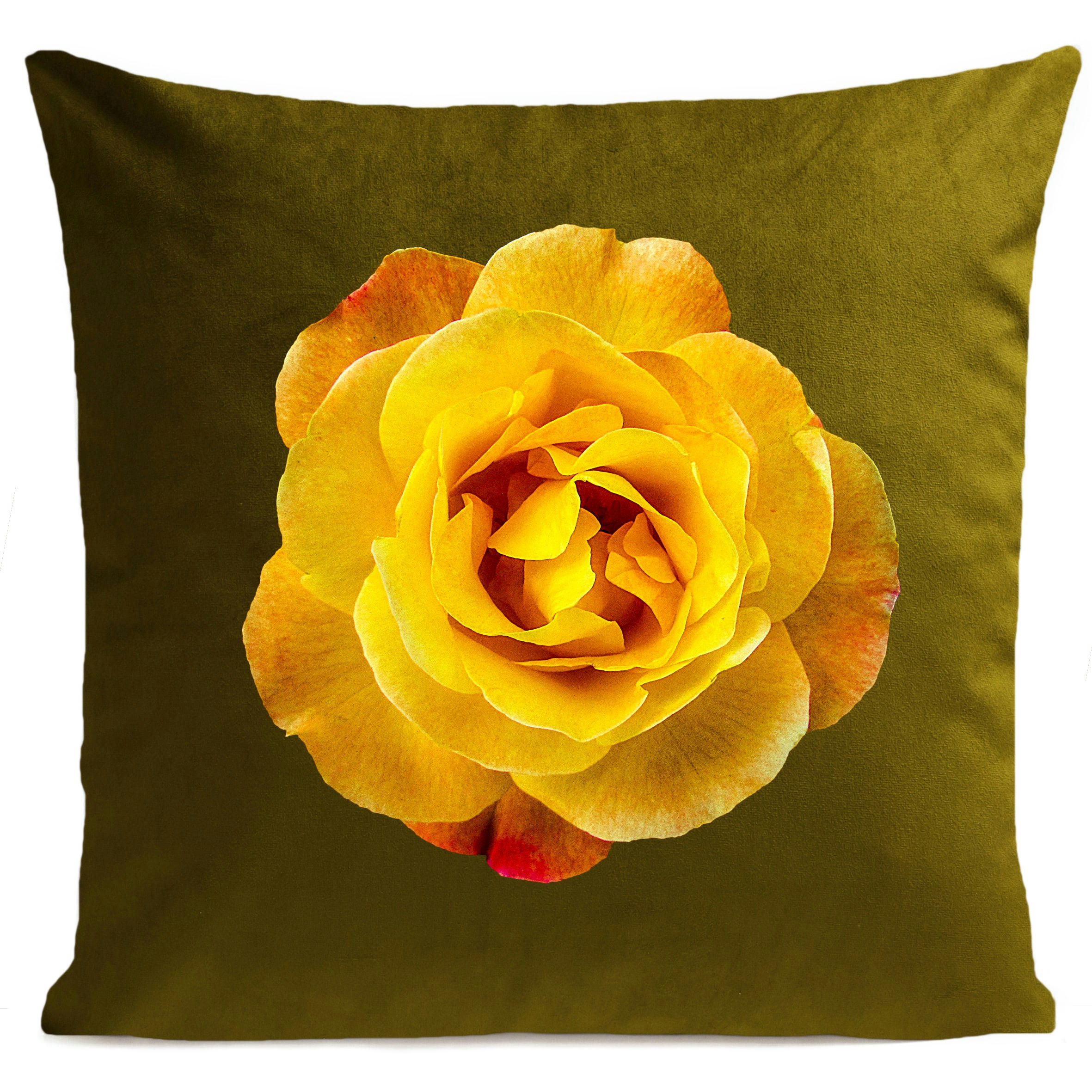 - Coussin floral rose suédine vert 40x40cm
