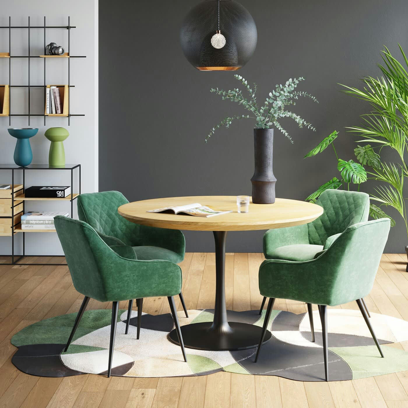 INVITATION - Table à manger 6 personnes ronde chêne et noir D120