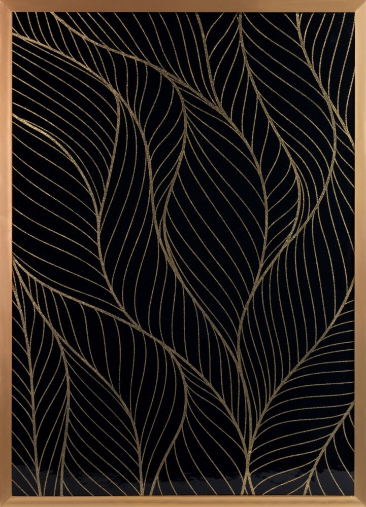 Dekoracyjny obraz lotos4, 53x73 cm, złote liście