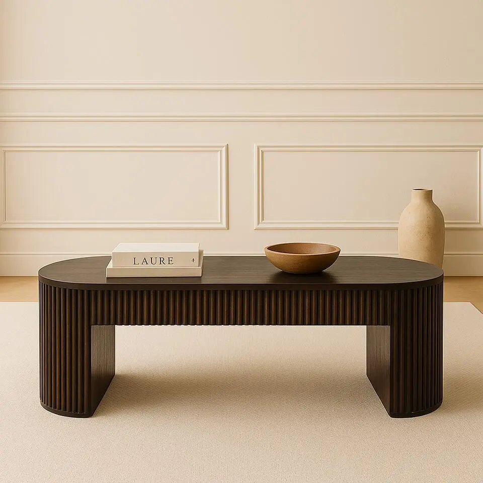 Artisan Furniture Massief hout Fluweel Mocha Geribbelde bank