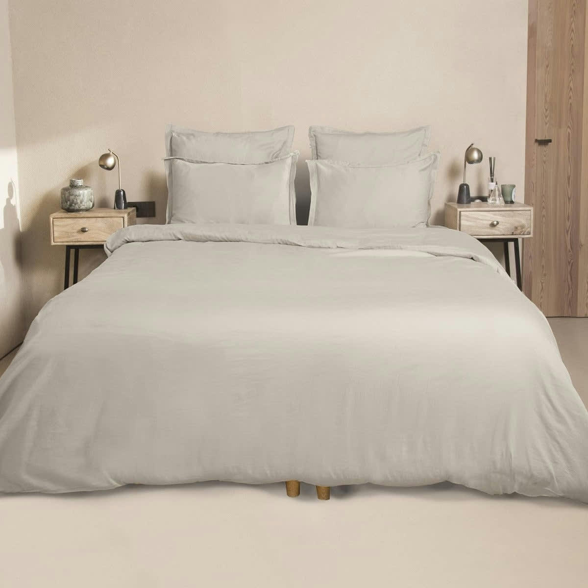 JULIA - Drap housse satin de coton  160x200x30 gris perle