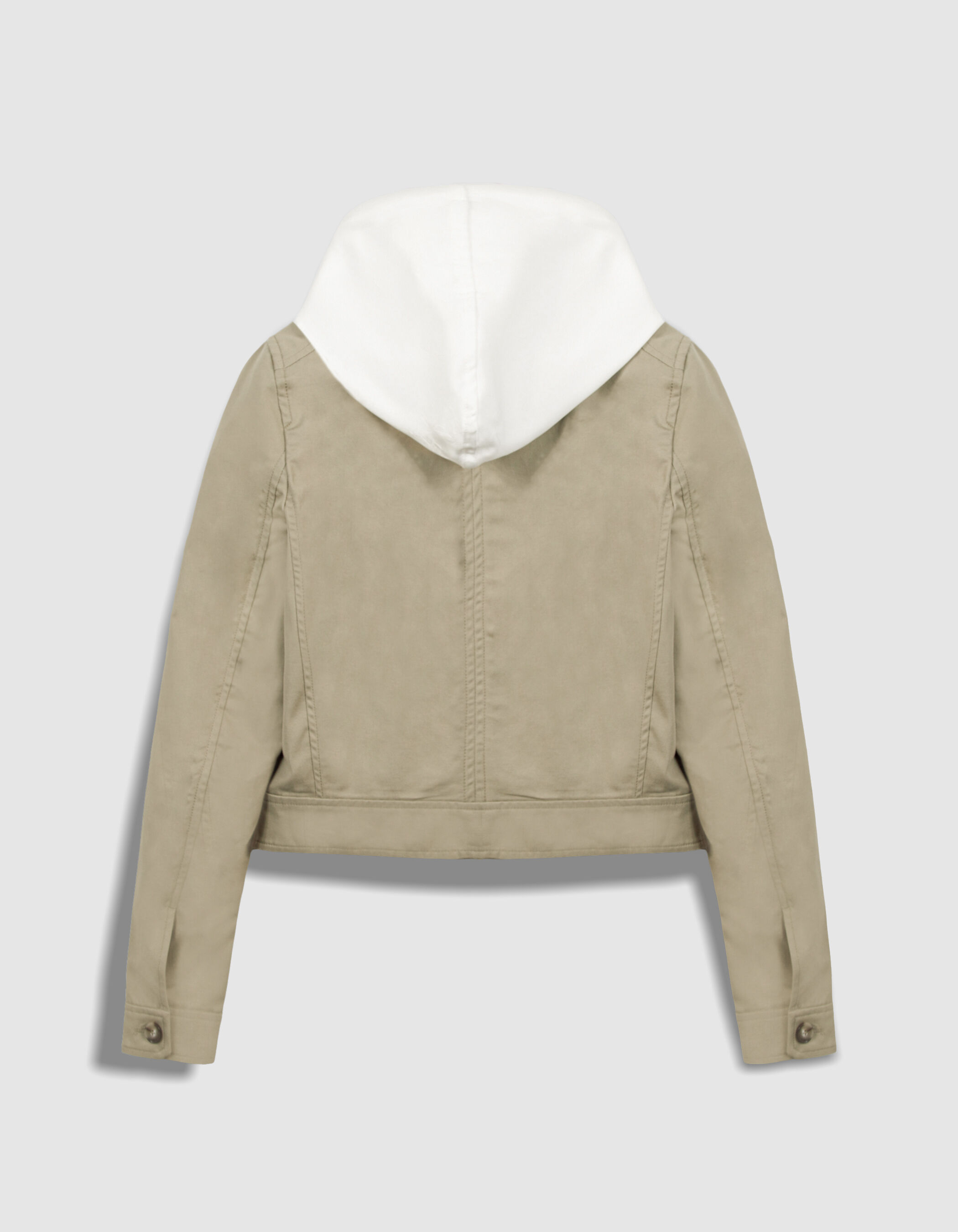 Veste courte kaki capuche blanche satinée amovible Femme