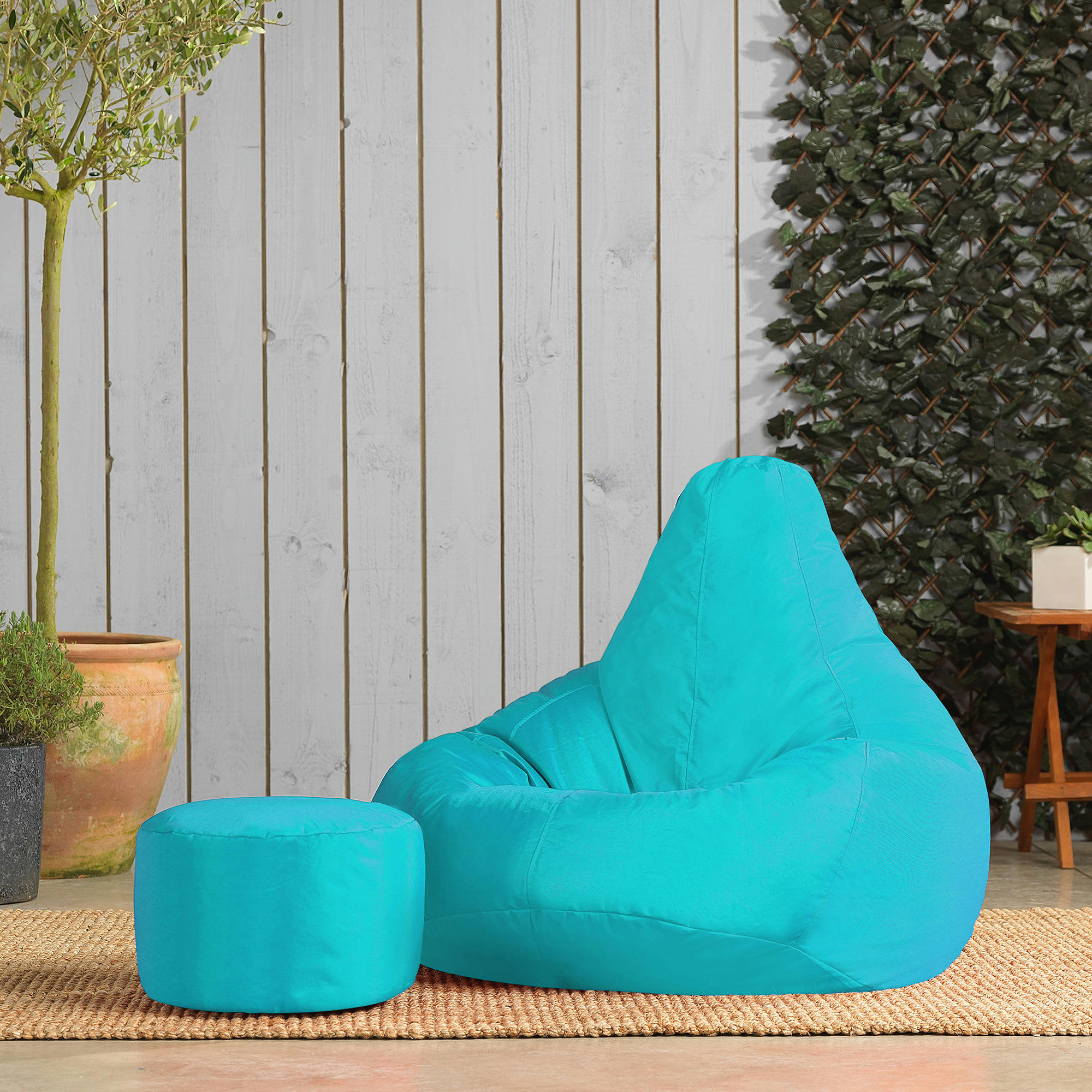 - Pouf inclinable avec repose-pied extérieur bleu turquoise