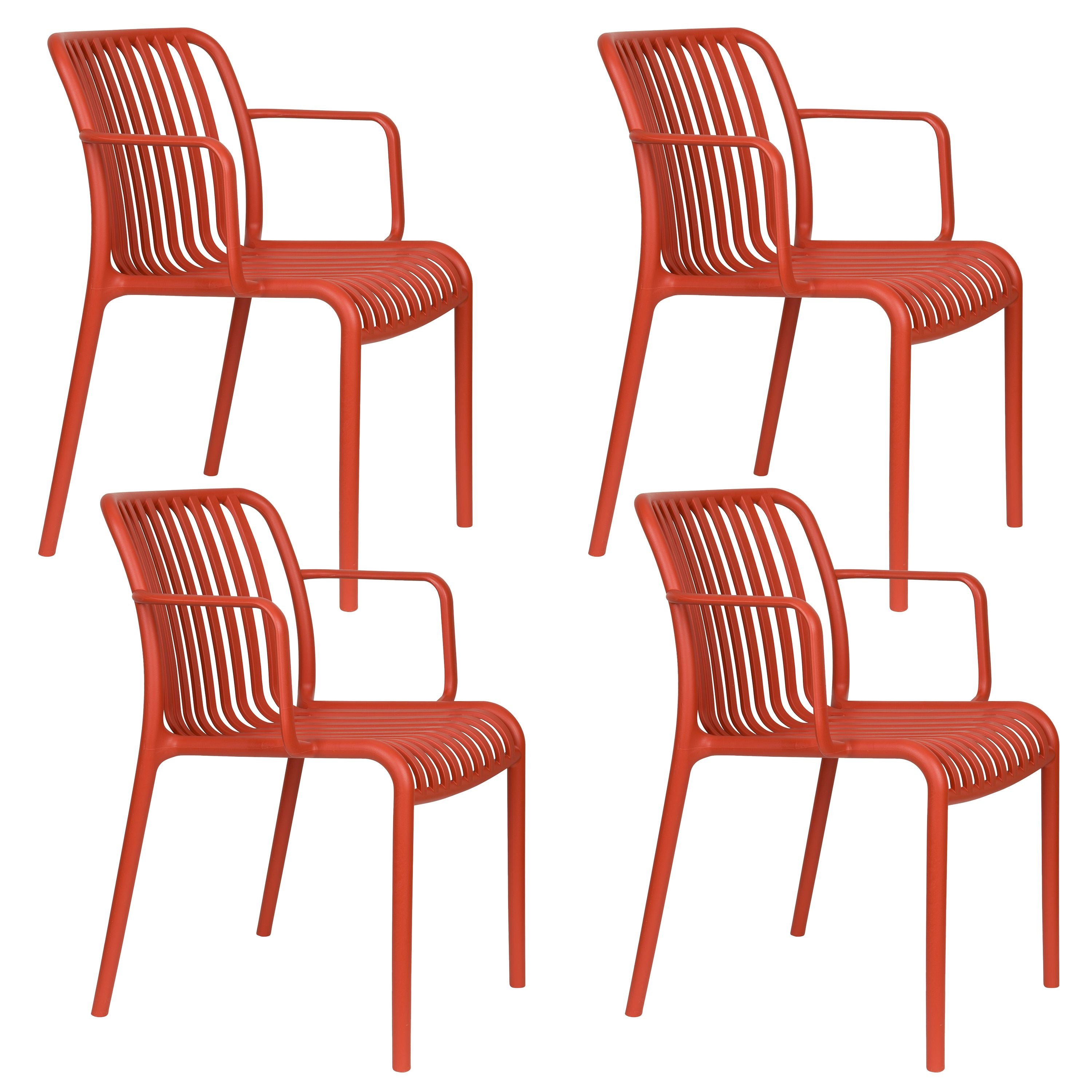 Housecraft Living Mante Tuinstoel Armleuning Kunststof Terra/ Rood - Set van 4