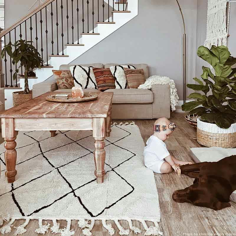 BEREBER CLASSICS - Tapis ethnique design en coton beige 140x200