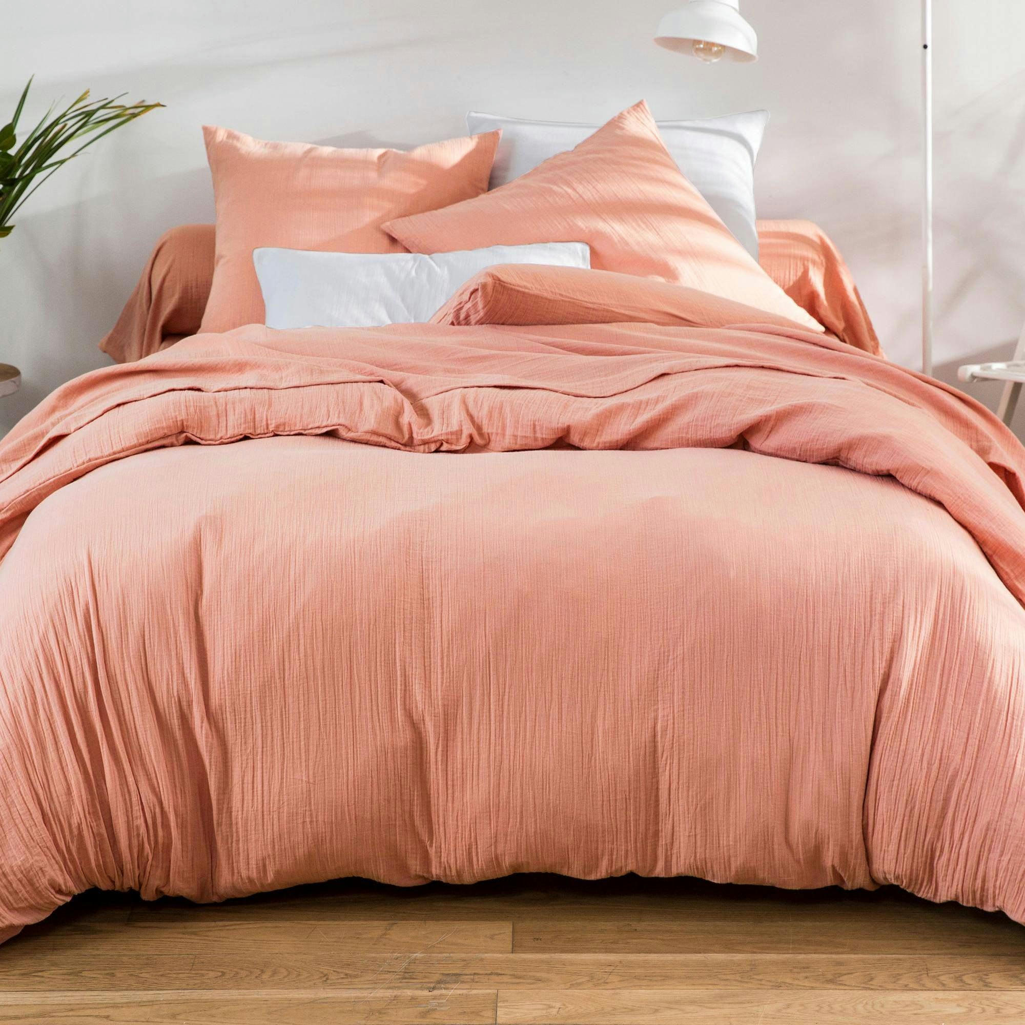 DOUBLE GAZE - Housse de couette 140x200 rose poudré en coton