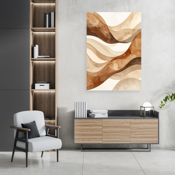 Obraz do salonu sypialni biura loftu, Abstrakcja fale linie beżowy 20x30