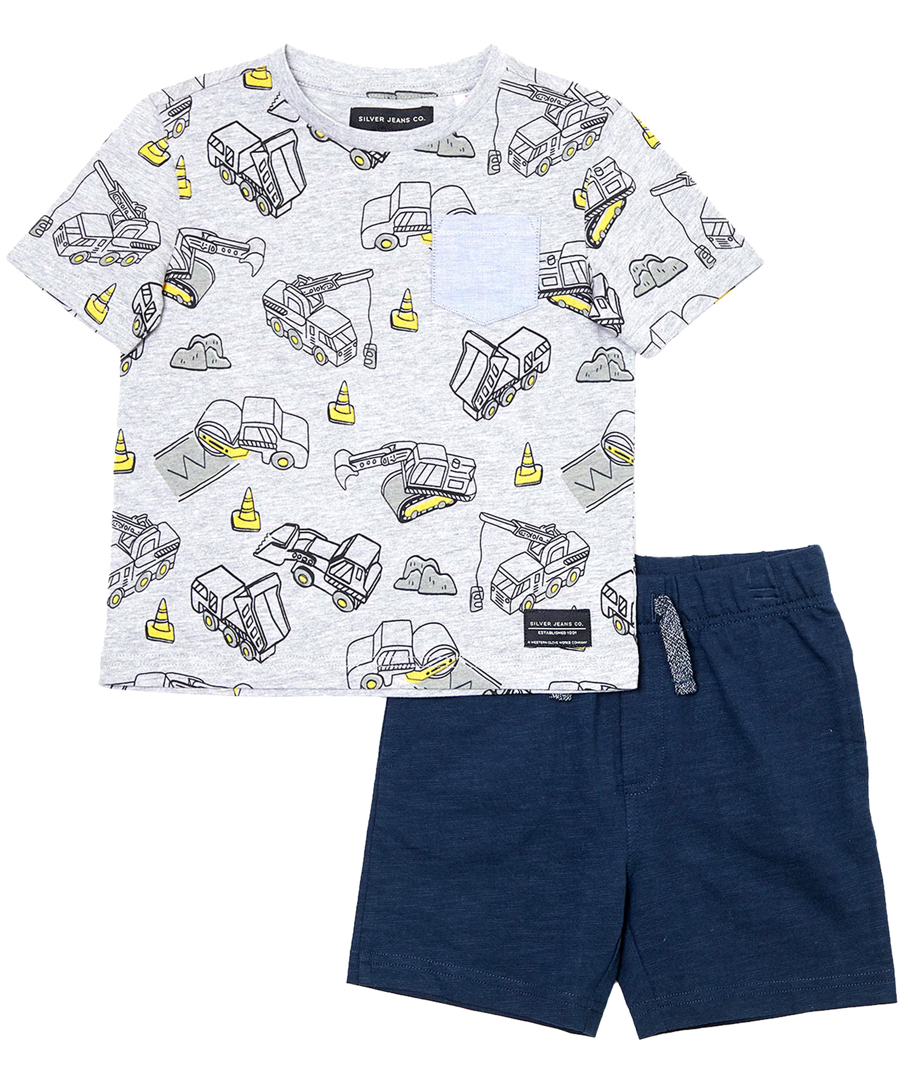 Silver Kids' Short Sleeve Crew Tee With Pull On Shorts Set