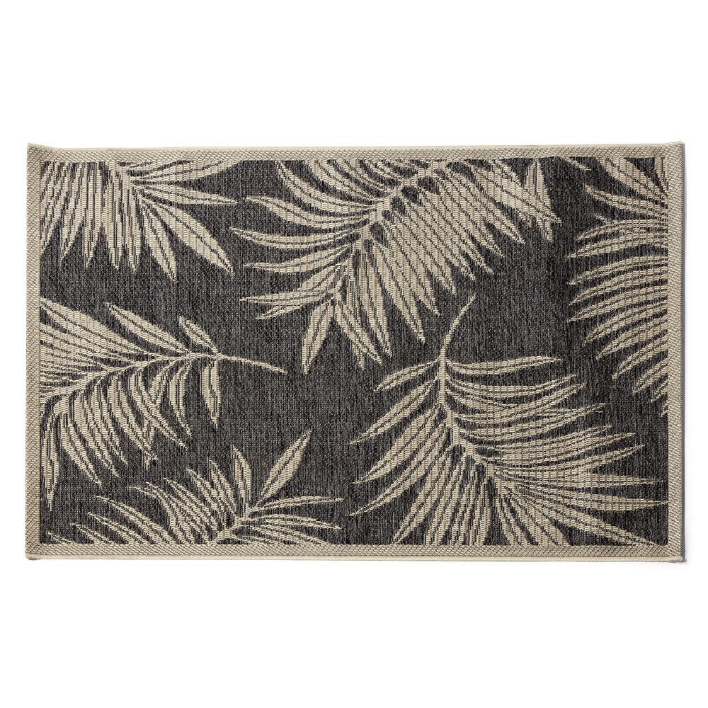 Tapis de jardin Louxor motif feuilles de palmier noir gris 120x180cm