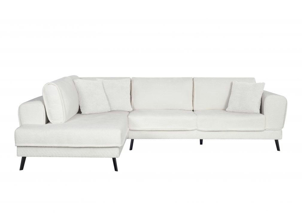 INDIA - Canapé d'angle droit convertible 2 coffres - tissu bouclette - Blanc